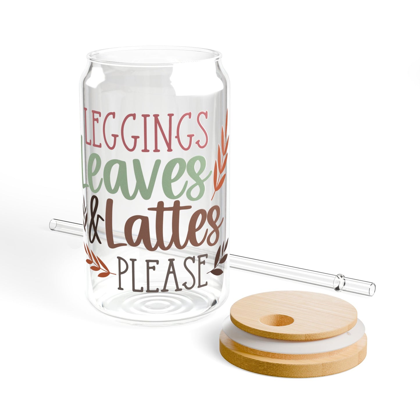 Leggings Leaves & Lattes Sipper Glass