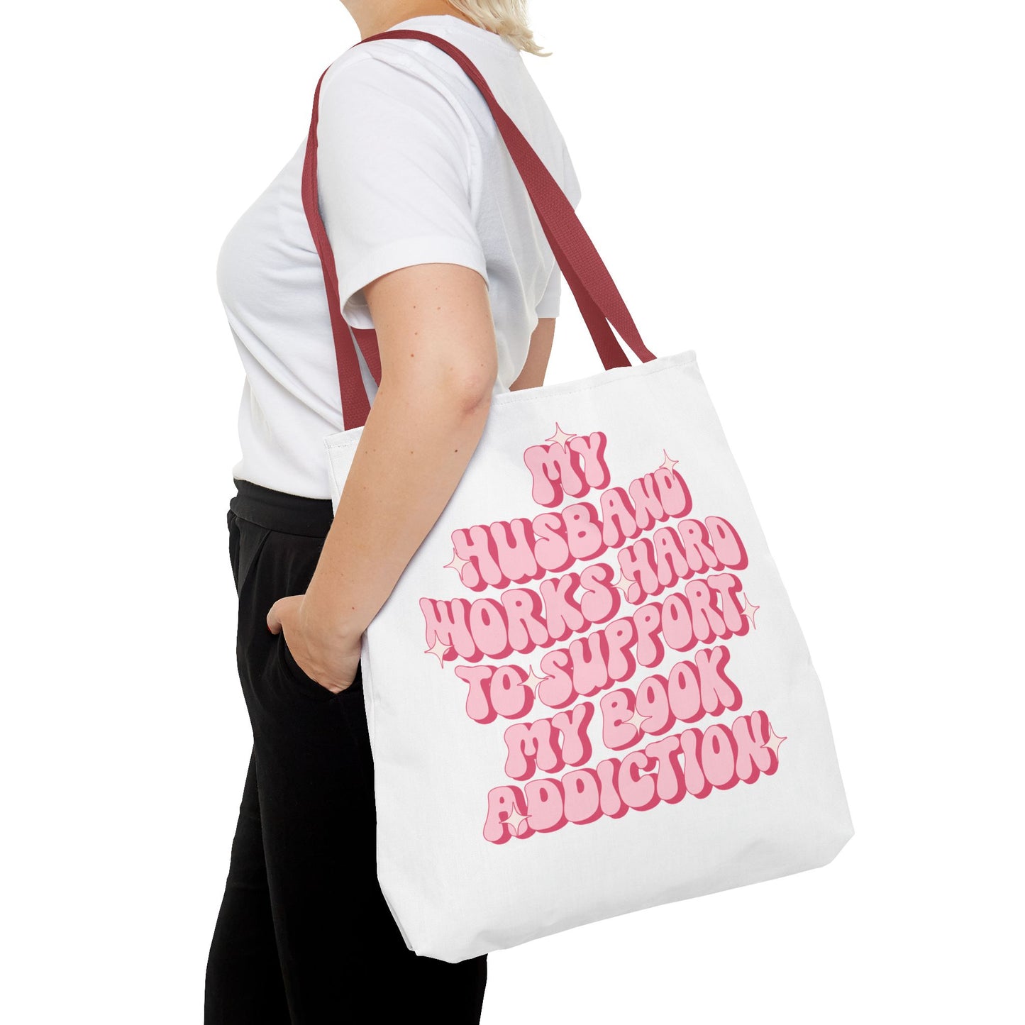 My Husband Works Hard Tote Bag