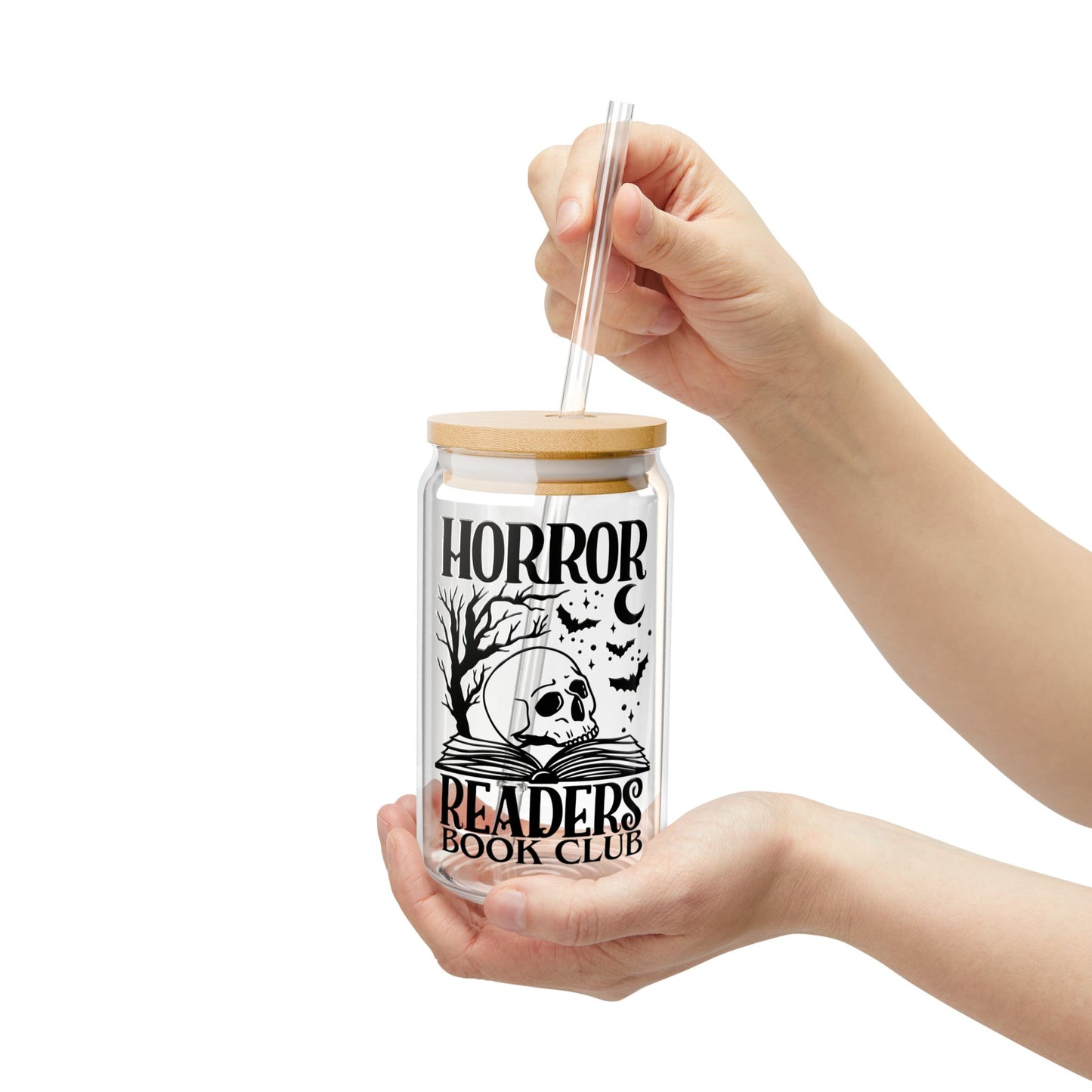 Horror Readers Book Club Sipper Glass — 16oz Skull & Bats Novel Lover Tumbler