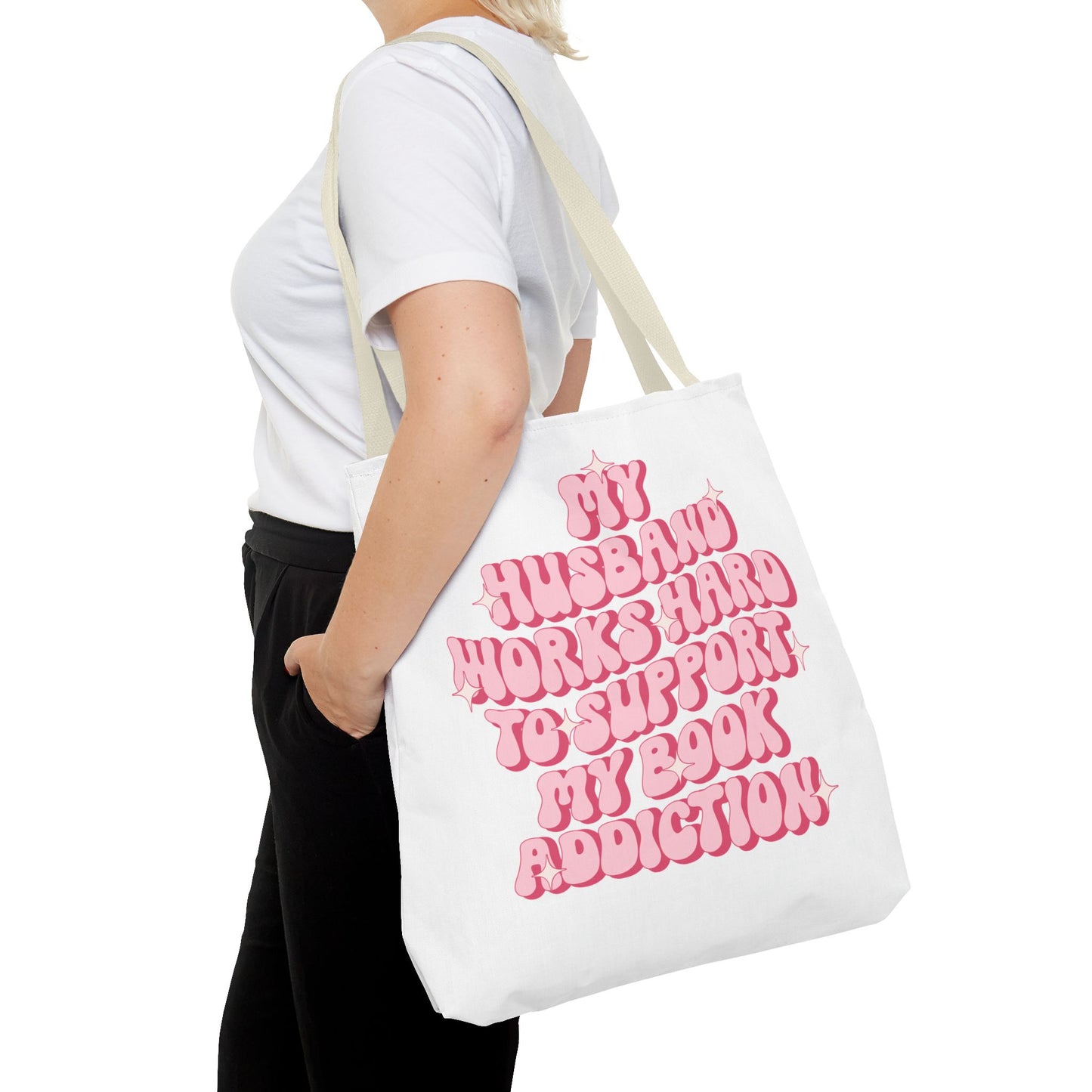 My Husband Works Hard Tote Bag