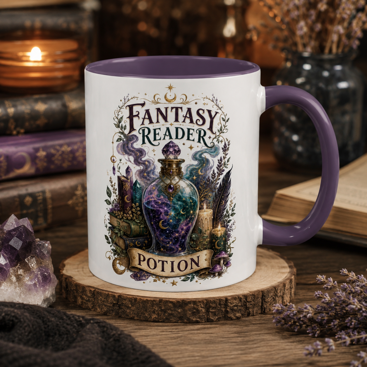 Fantasy Reader Potion Mug — Illustrated Witchy Coffee Cup for Book Lovers
