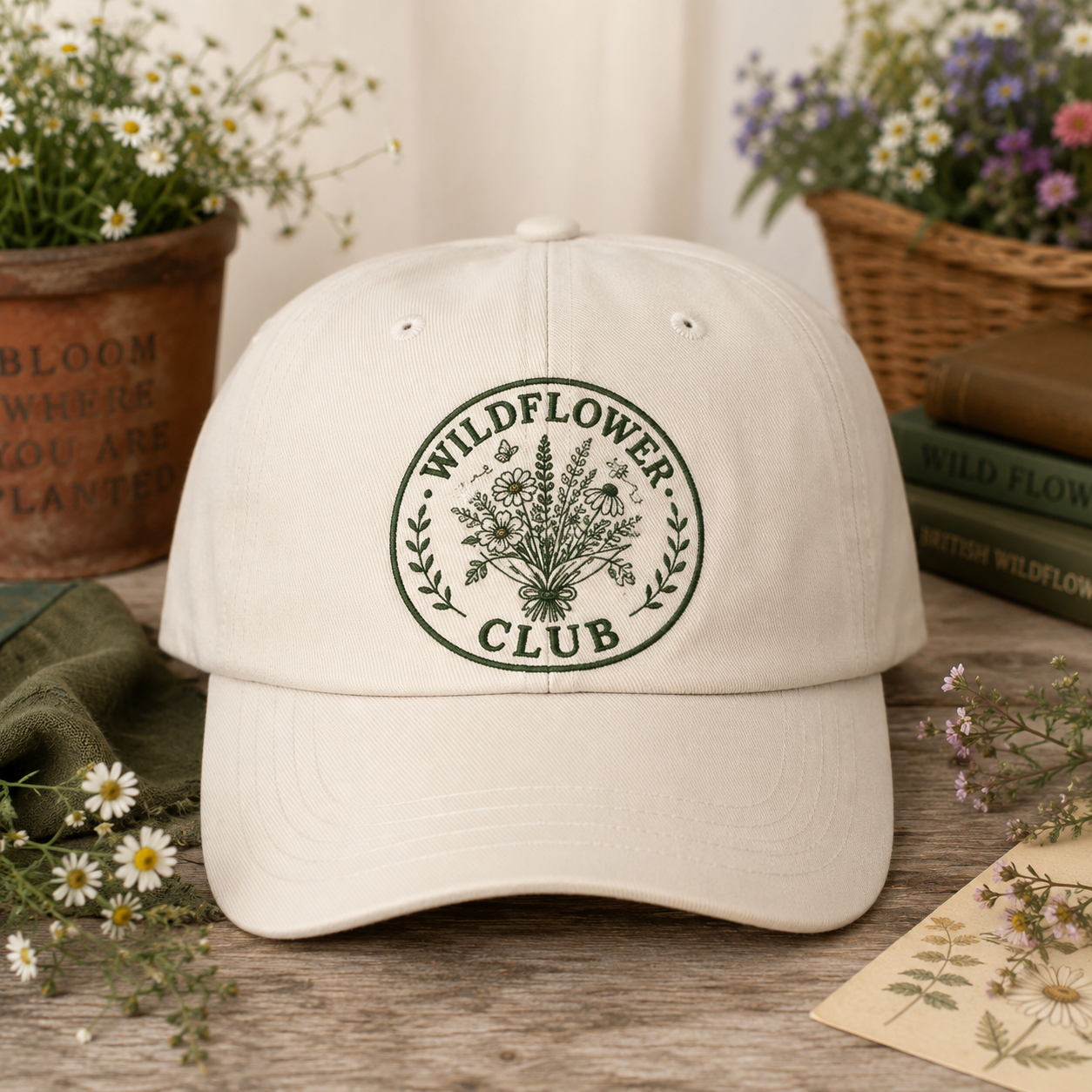 Wildflower Club Hat — Embroidered Floral Dad Cap