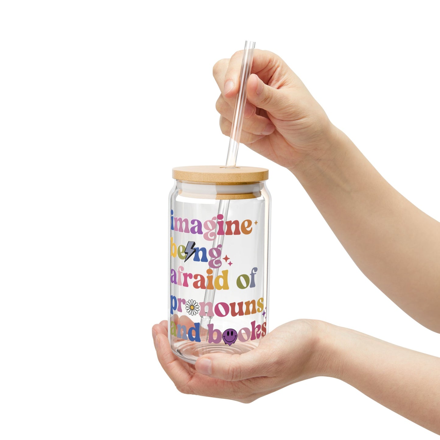 Pronouns and Books Sipper Glass