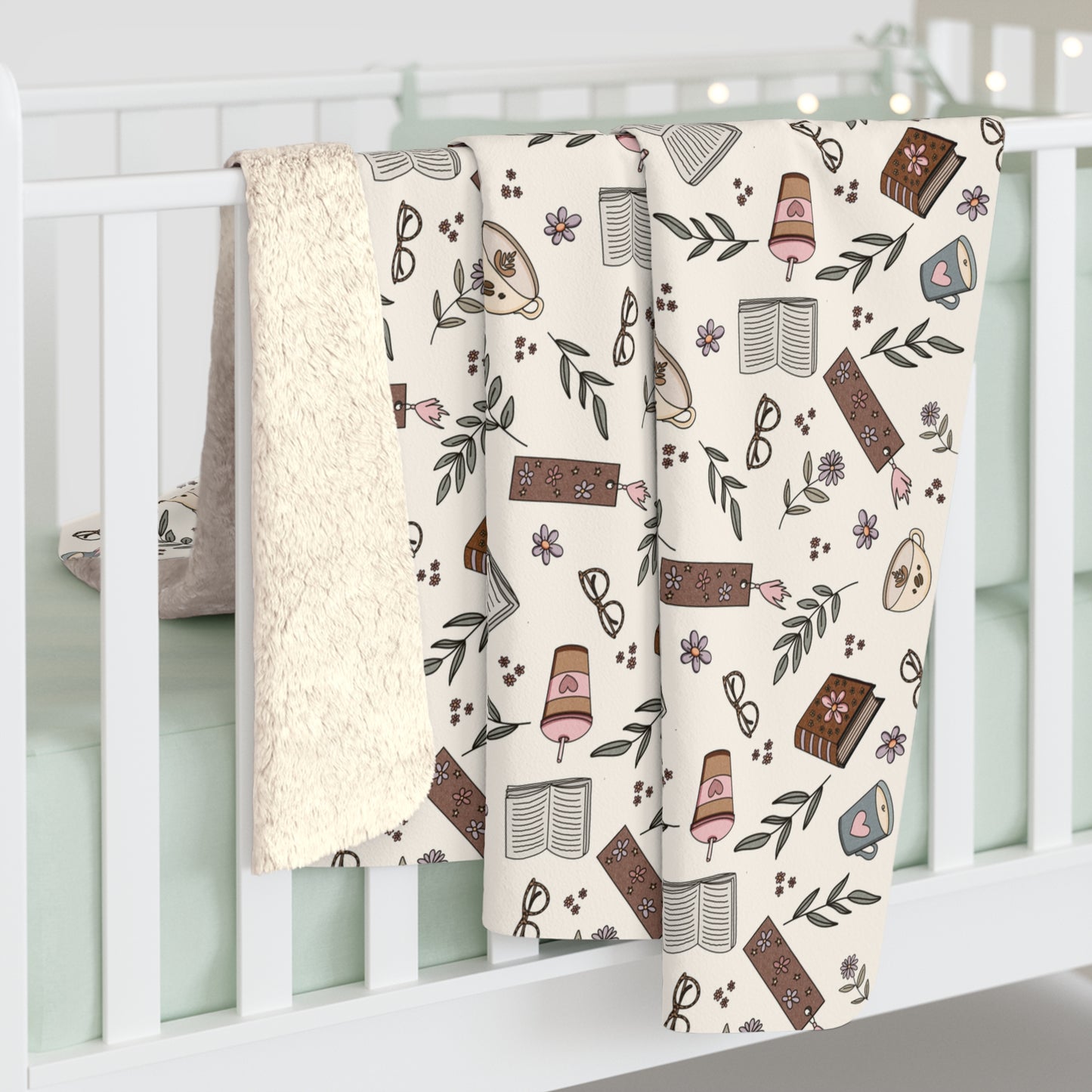 Books & Coffee Sherpa Blanket