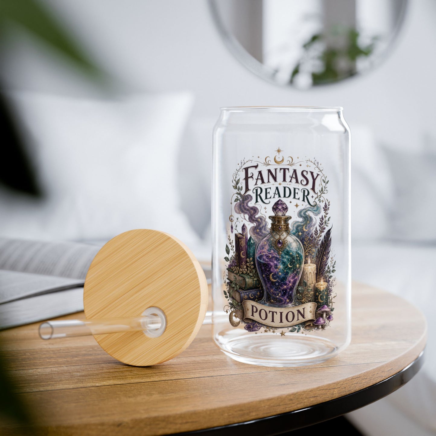 Fantasy Reader Potion Sipper Glass – 16oz Book Lover Tumbler with Straw