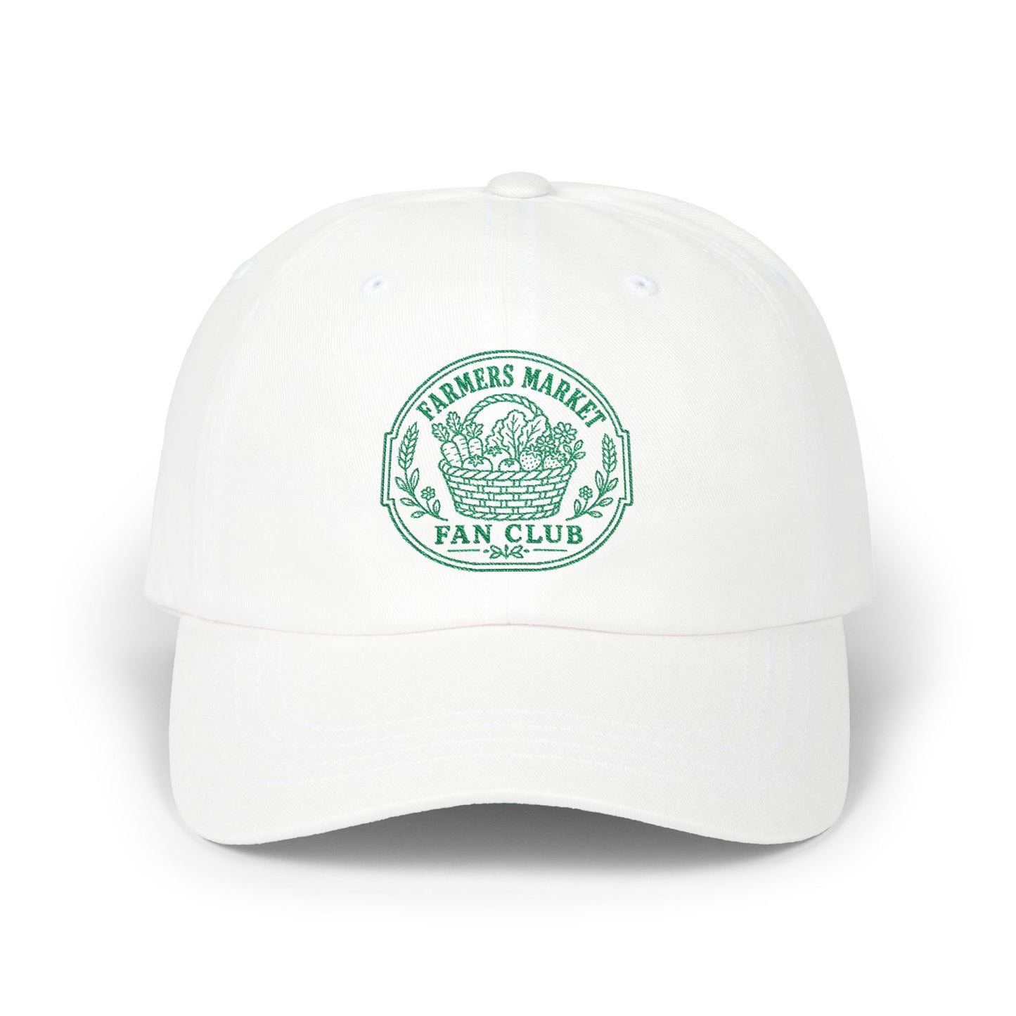 Farmers Market Fan Club Dad Cap — Vintage Green Logo Hat