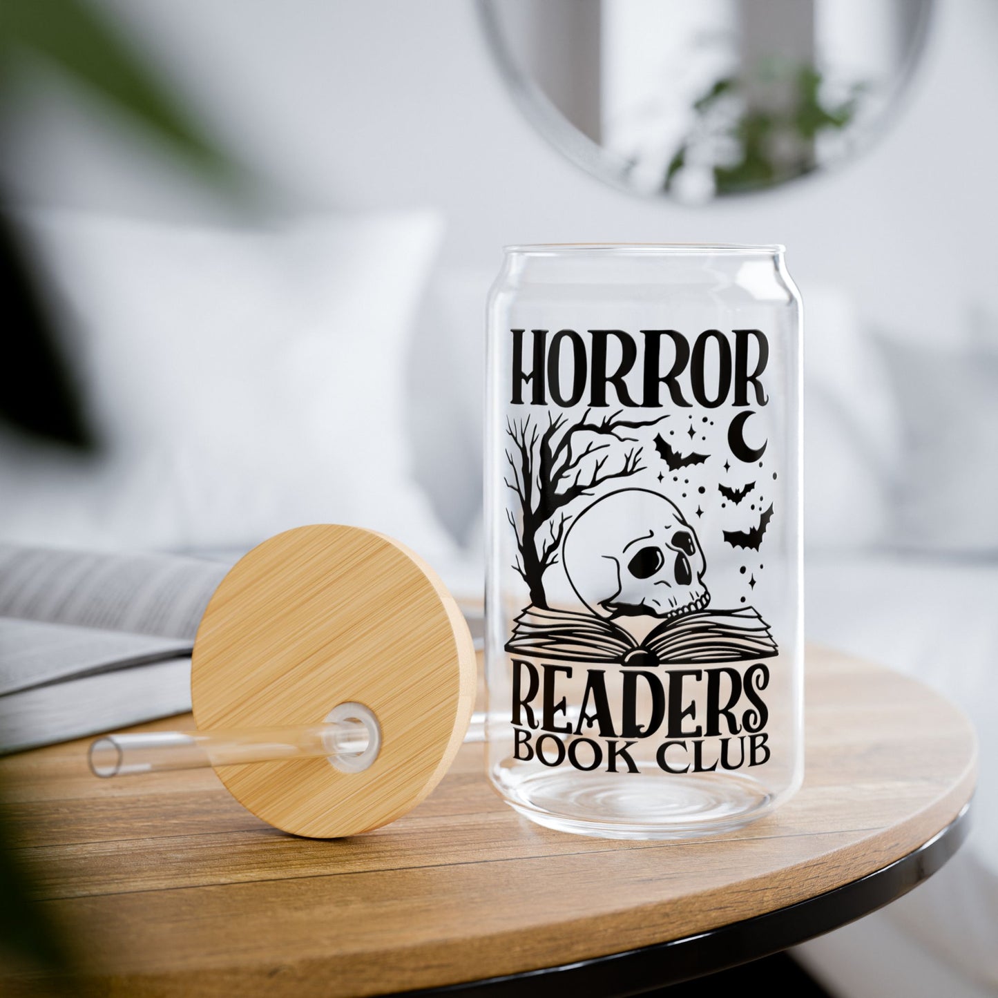 Horror Readers Book Club Sipper Glass — 16oz Skull & Bats Novel Lover Tumbler