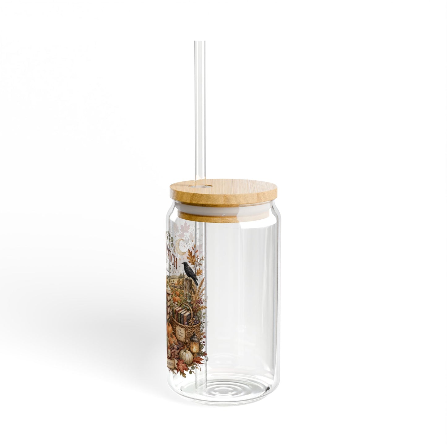Pumpkin Patch Book Club 16oz Sipper Glass — Autumn Pumpkin Fall Drink Tumbler with Bamboo Lid & Straw