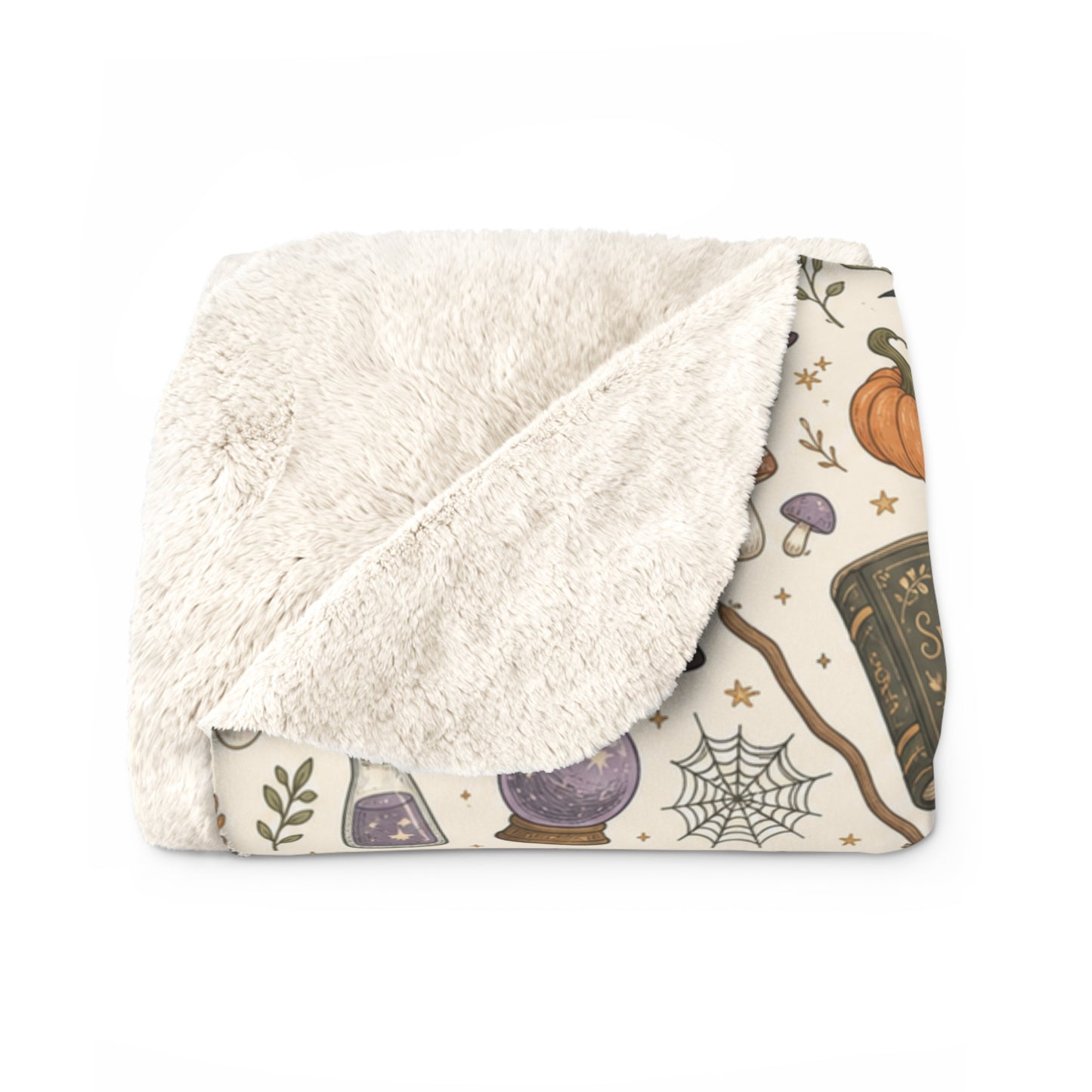 Witchy Autumn Sherpa Blanket – Cozy Halloween Tarot & Pumpkin Throw