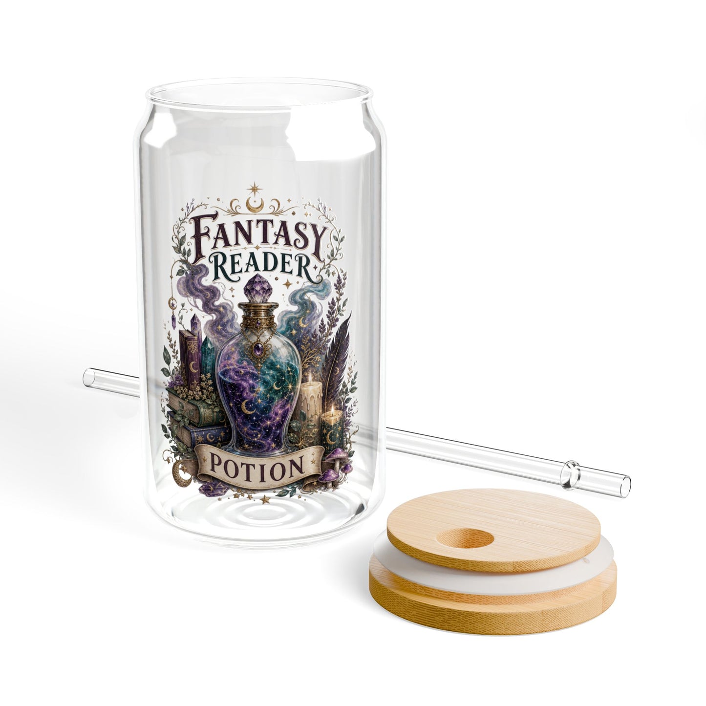 Fantasy Reader Potion Sipper Glass – 16oz Book Lover Tumbler with Straw