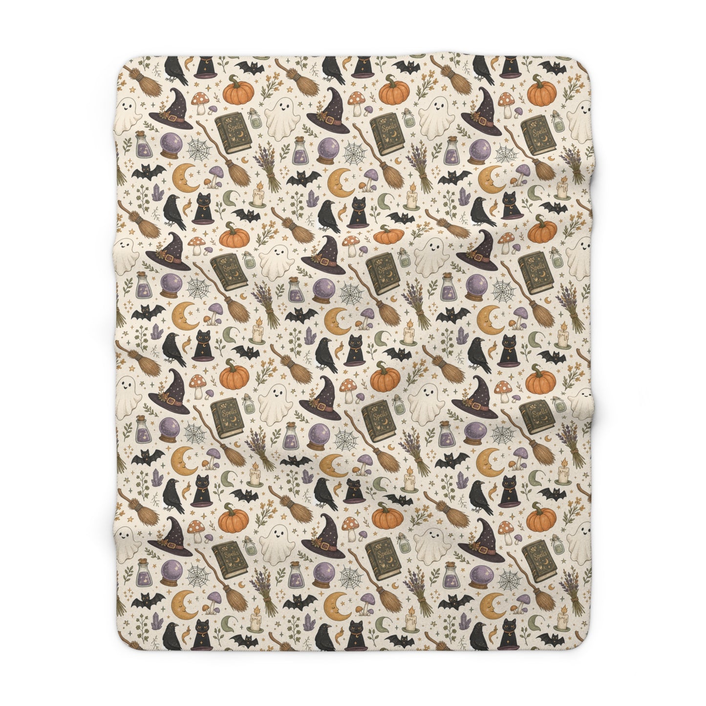 Witchy Autumn Sherpa Blanket – Cozy Halloween Tarot & Pumpkin Throw