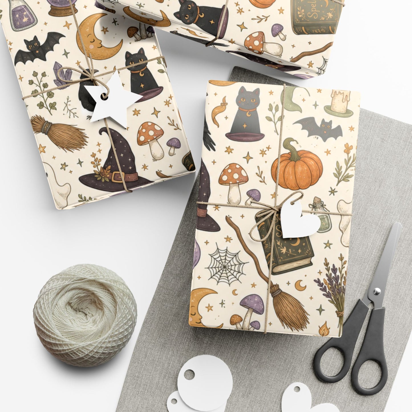 Halloween Witch Pattern Gift Wrap Paper – Spells, Pumpkins & Cats