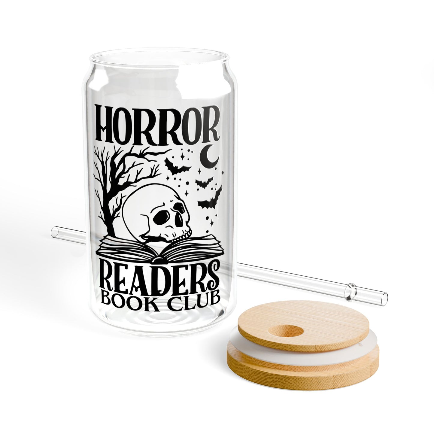 Horror Readers Book Club Sipper Glass — 16oz Skull & Bats Novel Lover Tumbler