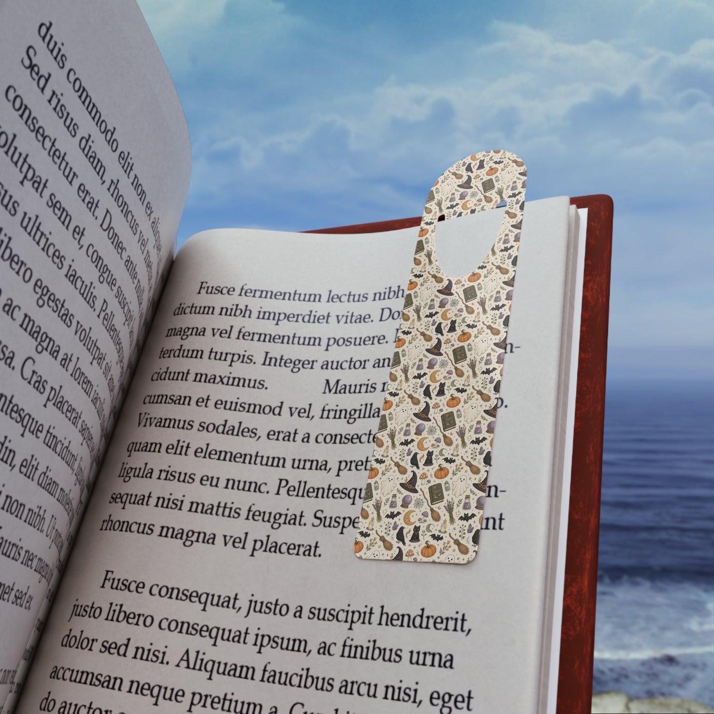 Halloween Cat Bookmark — Spooky Witch Hat & Pumpkin Reading Marker