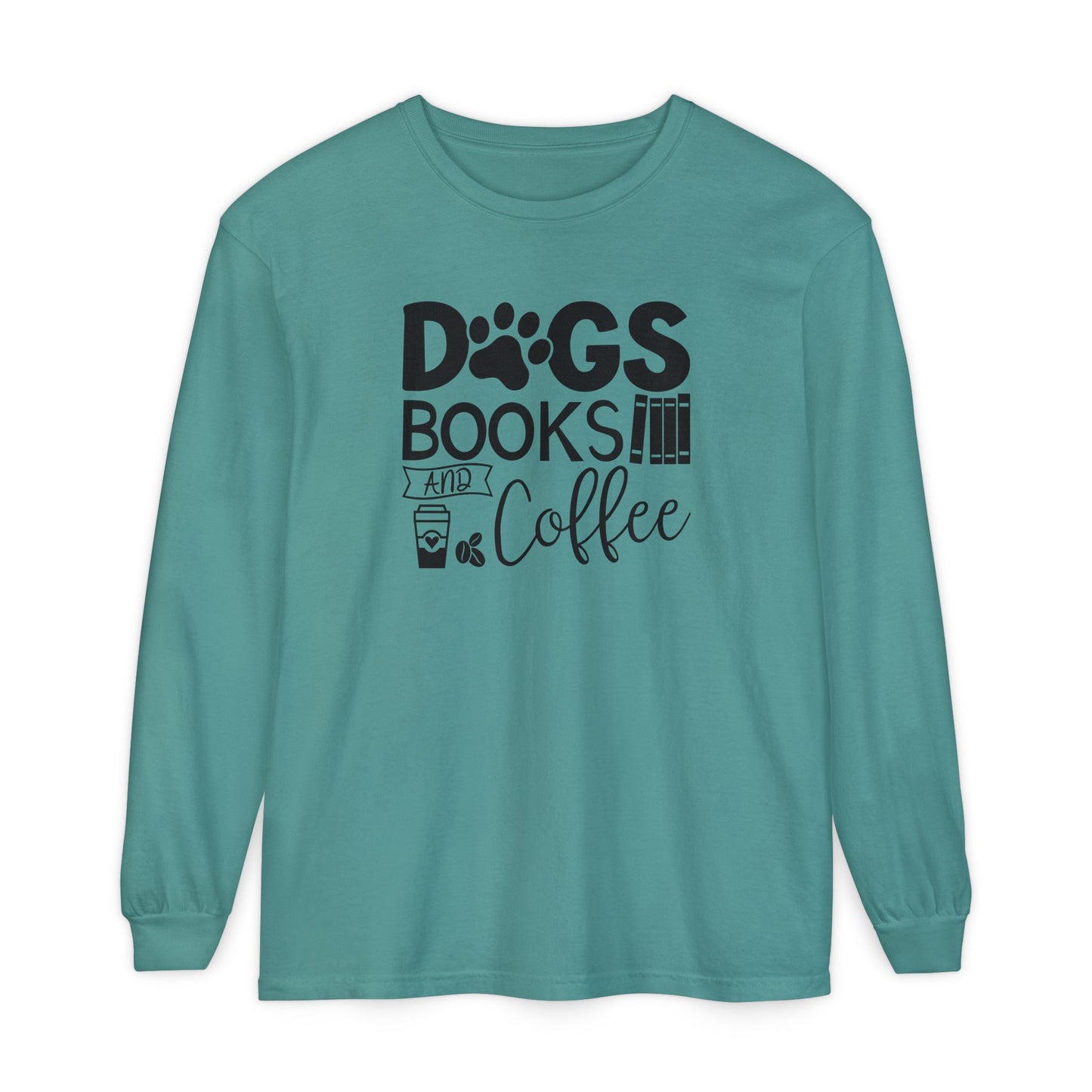 Dogs Books & Coffee Long Sleeve Tee