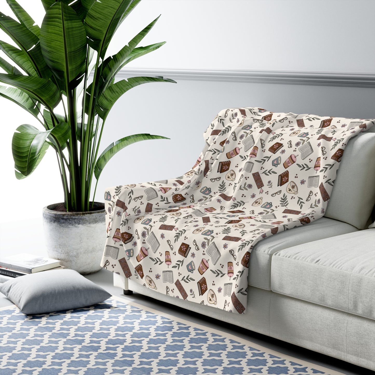 Books & Coffee Sherpa Blanket
