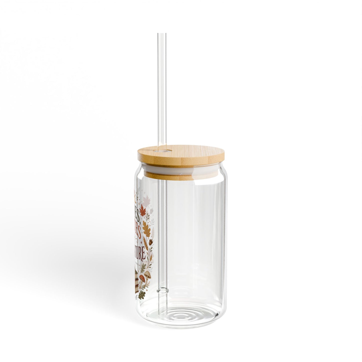 Leaves Lattes & Literature Sipper Glass — 16oz Fall Book Lover Tumbler