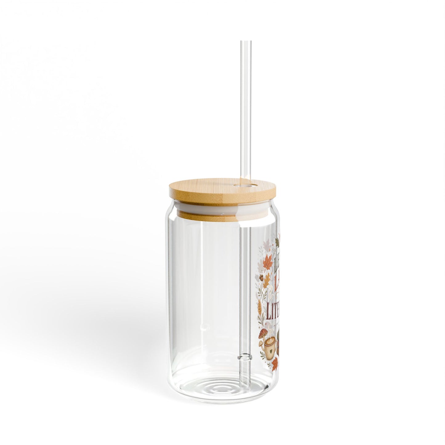 Leaves Lattes & Literature Sipper Glass — 16oz Fall Book Lover Tumbler