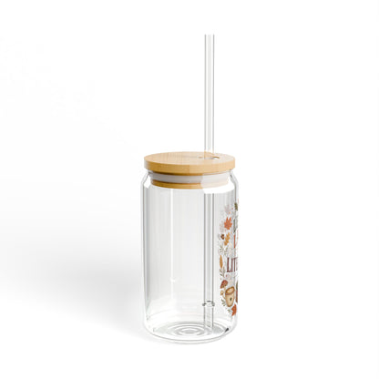 Leaves Lattes & Literature Sipper Glass — 16oz Fall Book Lover Tumbler