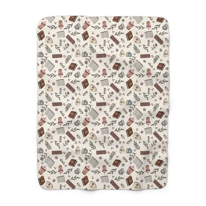 Books & Coffee Sherpa Blanket