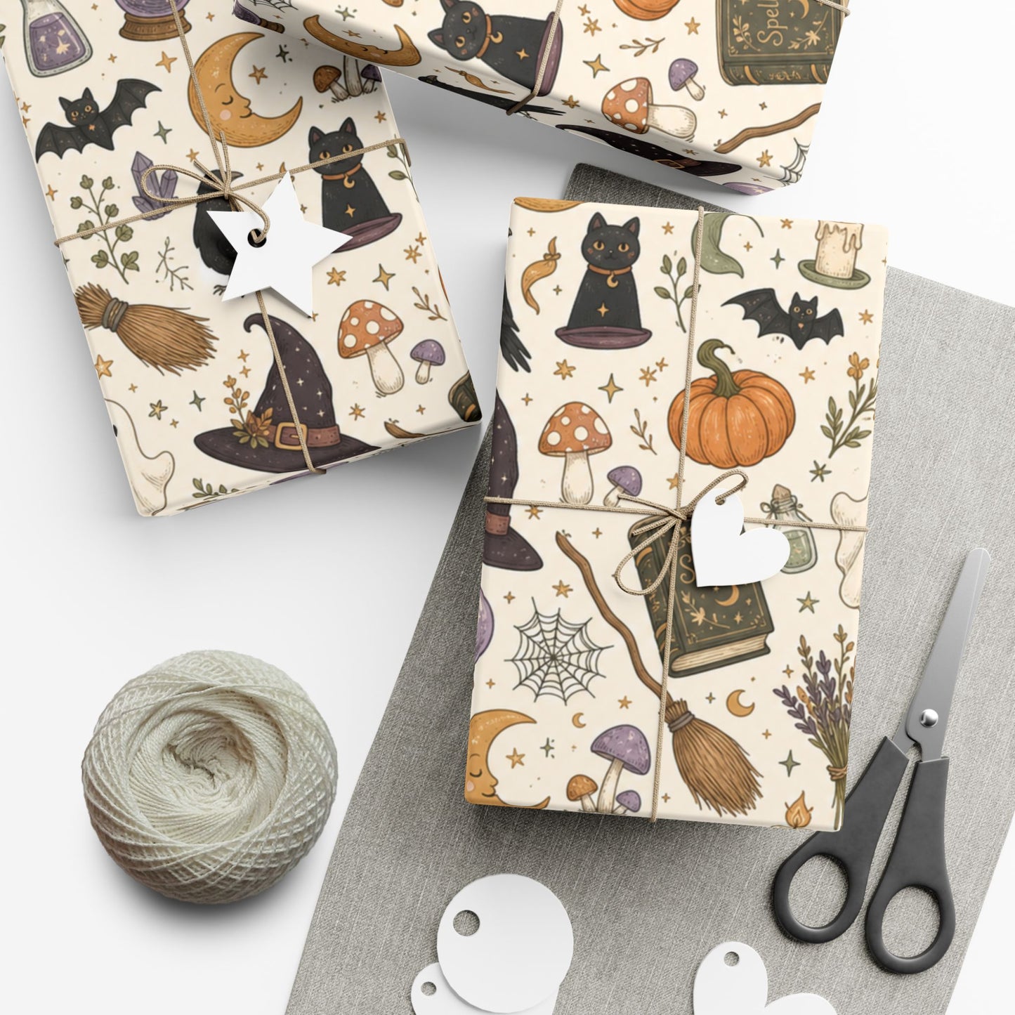 Halloween Witch Pattern Gift Wrap Paper – Spells, Pumpkins & Cats