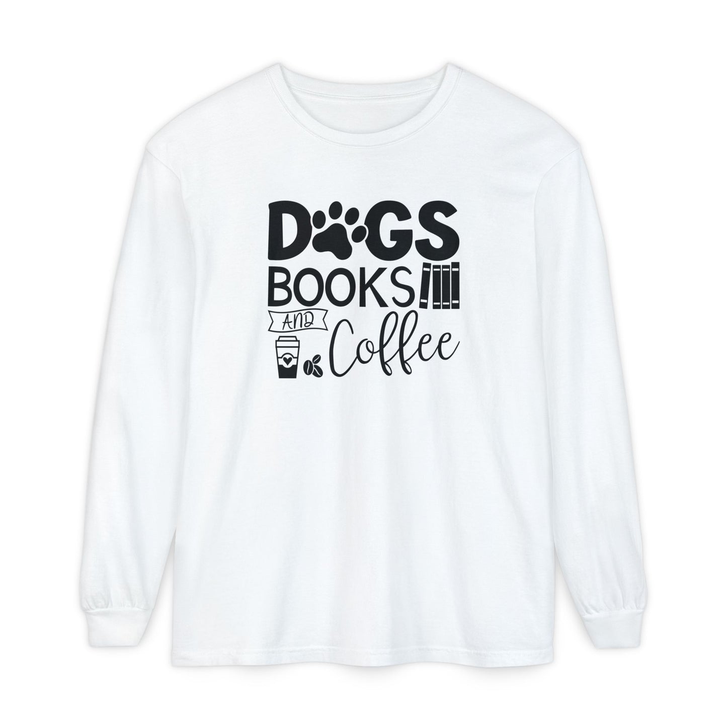 Dogs Books & Coffee Long Sleeve Tee