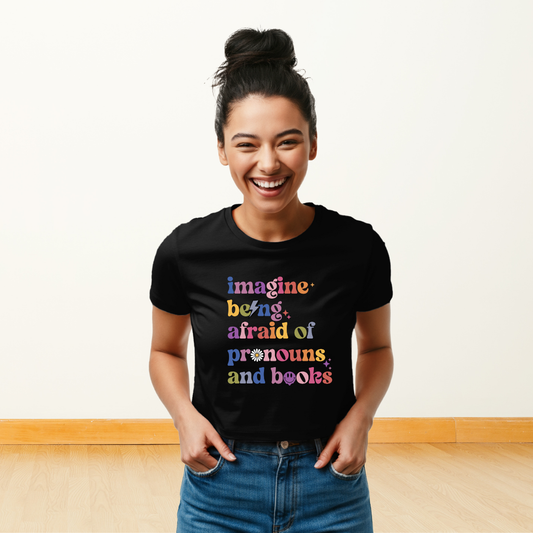 Pronouns & Books Cropped Tee