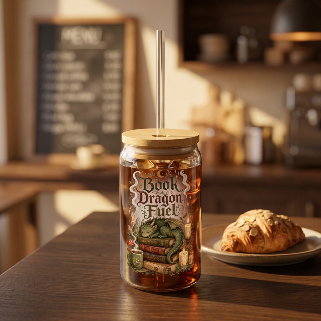 Book Dragon Fuel Sipper Glass — 16oz Tumbler with Straw