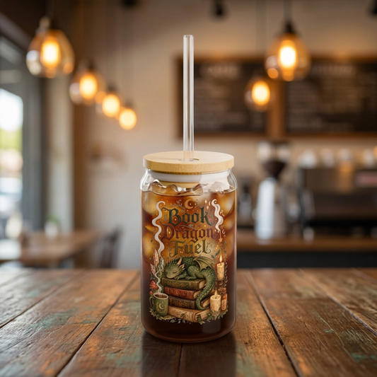 Book Dragon Fuel Sipper Glass — 16oz Tumbler with Straw