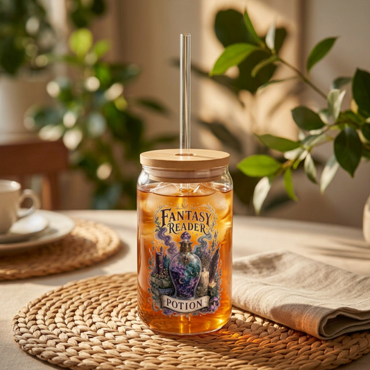 Fantasy Reader Potion Sipper Glass – 16oz Book Lover Tumbler with Straw
