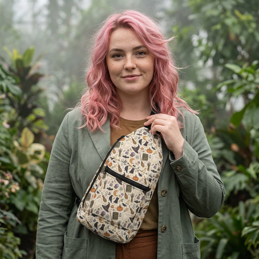 Halloween Cat & Pumpkin Sling Bag – Cute Witchy Pattern Crossbody