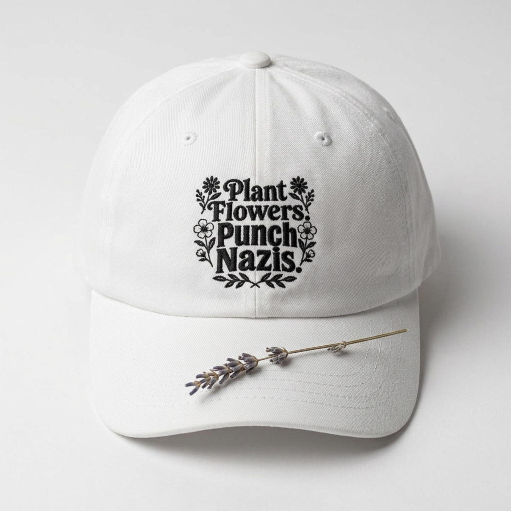 Dad Cap — "Plant Flowers, Punch Nazis" Embroidered Anti-Hate Hat
