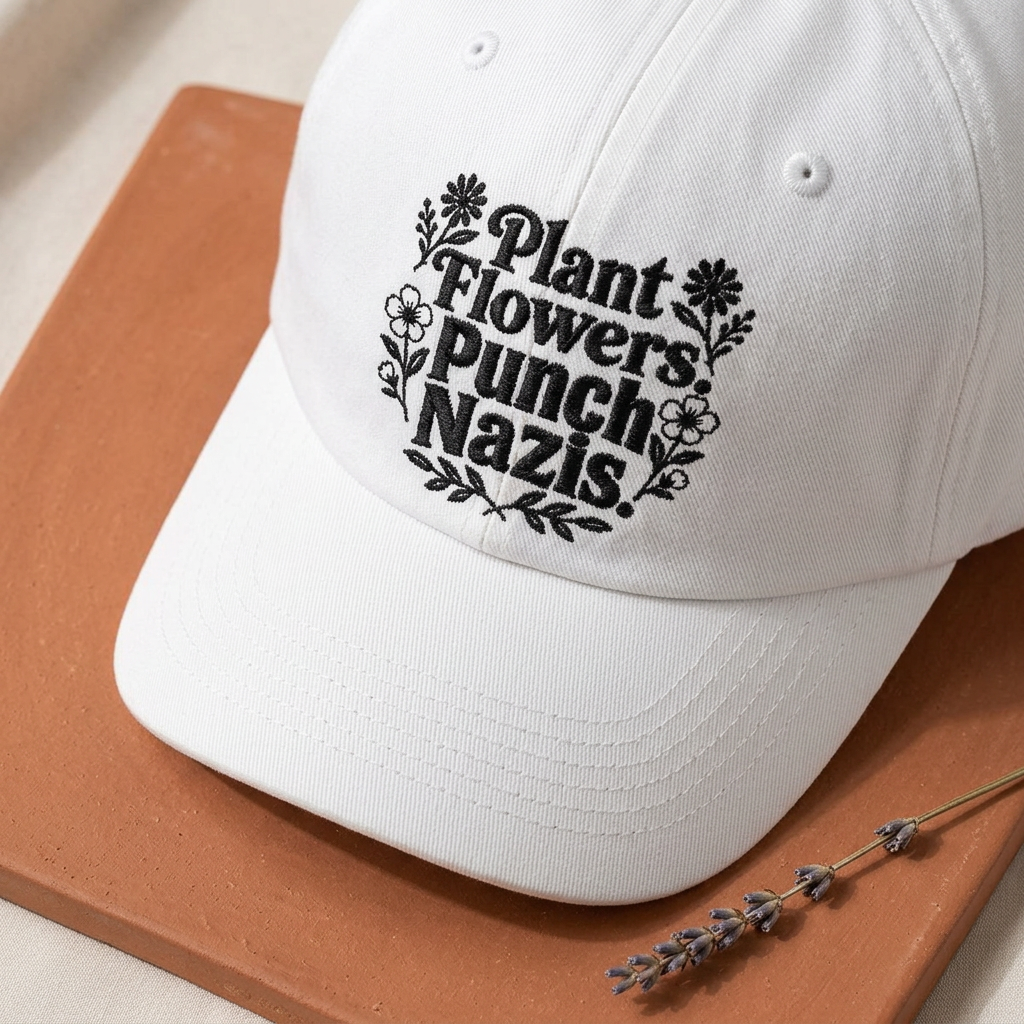 Dad Cap — "Plant Flowers, Punch Nazis" Embroidered Anti-Hate Hat