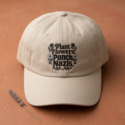 Dad Cap — "Plant Flowers, Punch Nazis" Embroidered Anti-Hate Hat