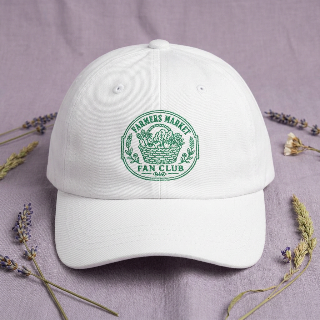 Farmers Market Fan Club Dad Cap — Vintage Green Logo Hat