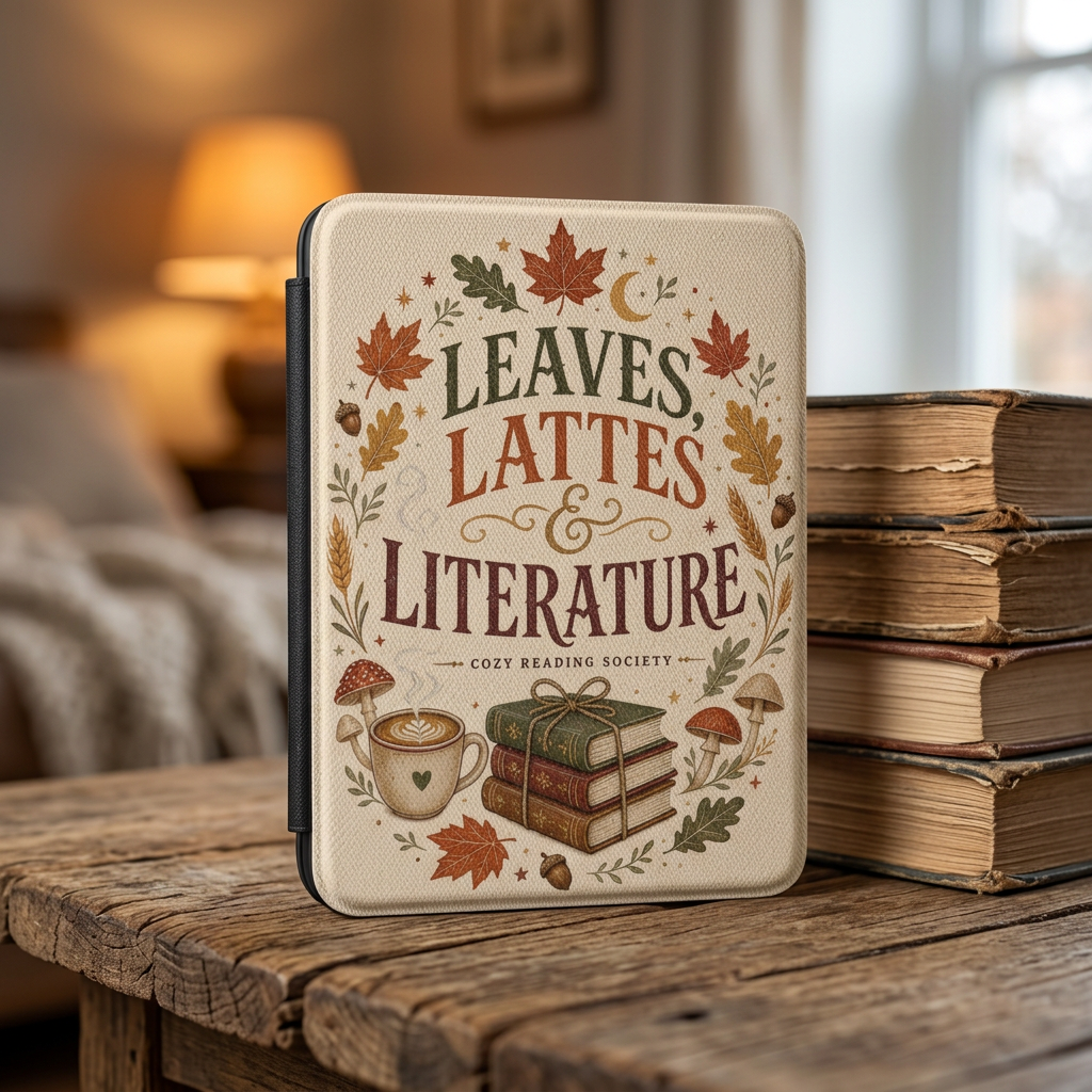 Leaves, Lattes & Literature Kindle Case — Fall Cozy Reading Cover