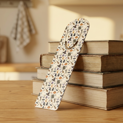 Halloween Cat Bookmark — Spooky Witch Hat & Pumpkin Reading Marker