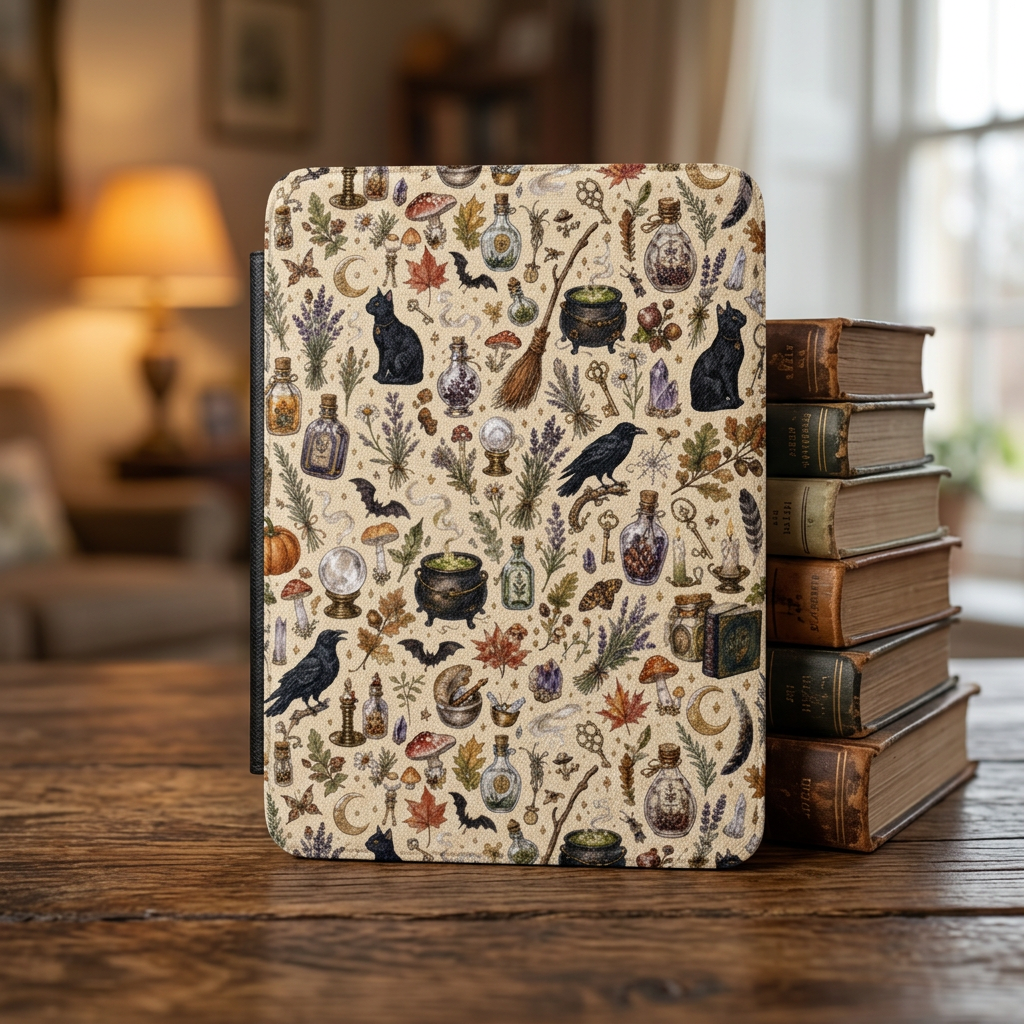 Witchy Botanicals Kindle Case — Spells, Ravens & Cauldrons E-Reader Cover