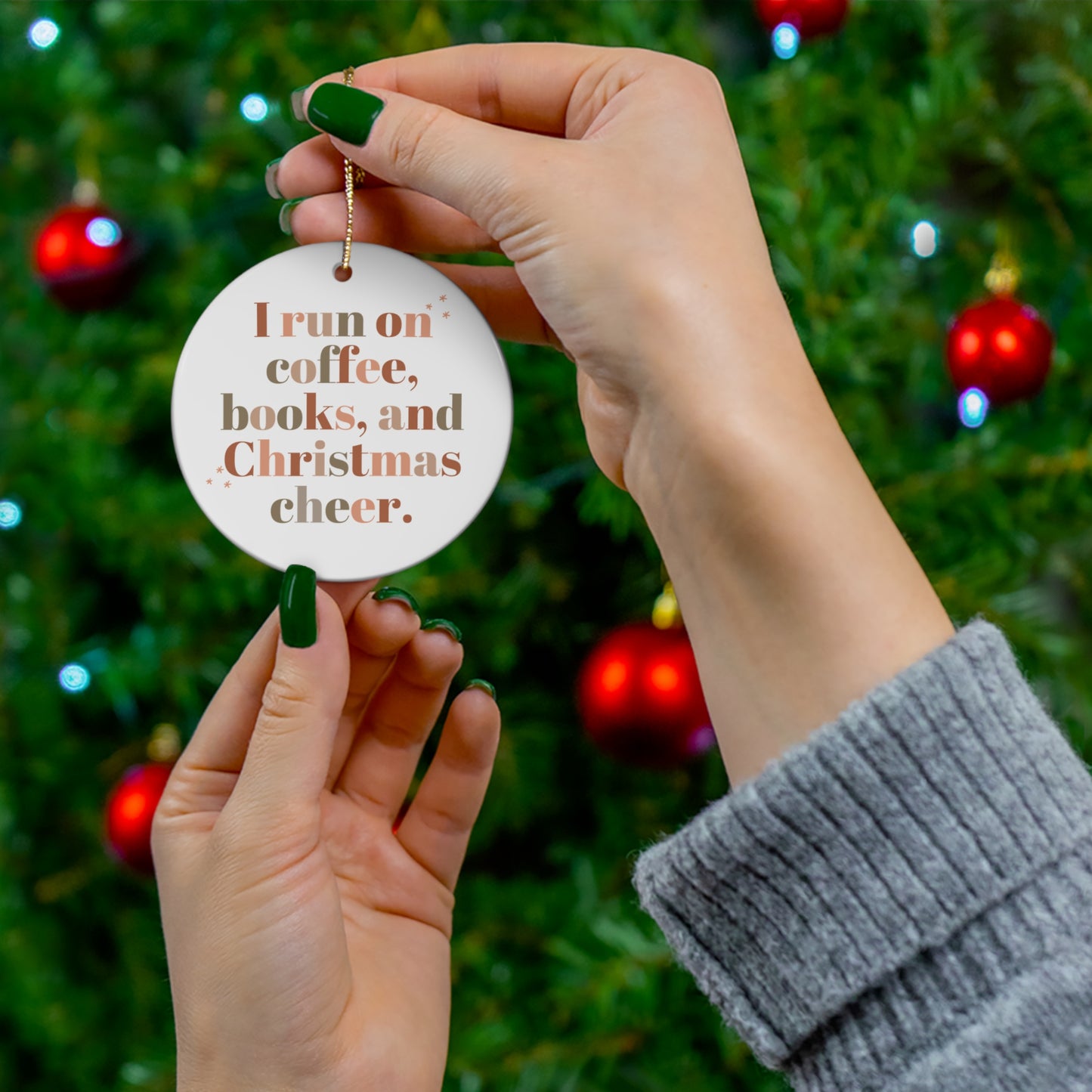 Coffee, Books, & Christmas Cheer Ornament