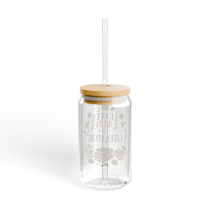 Leaves Lattes & Literature Sipper Glass — 16oz Fall Book Lover Tumbler