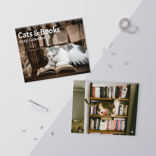 Cats & Books Wall Calendar (2025)