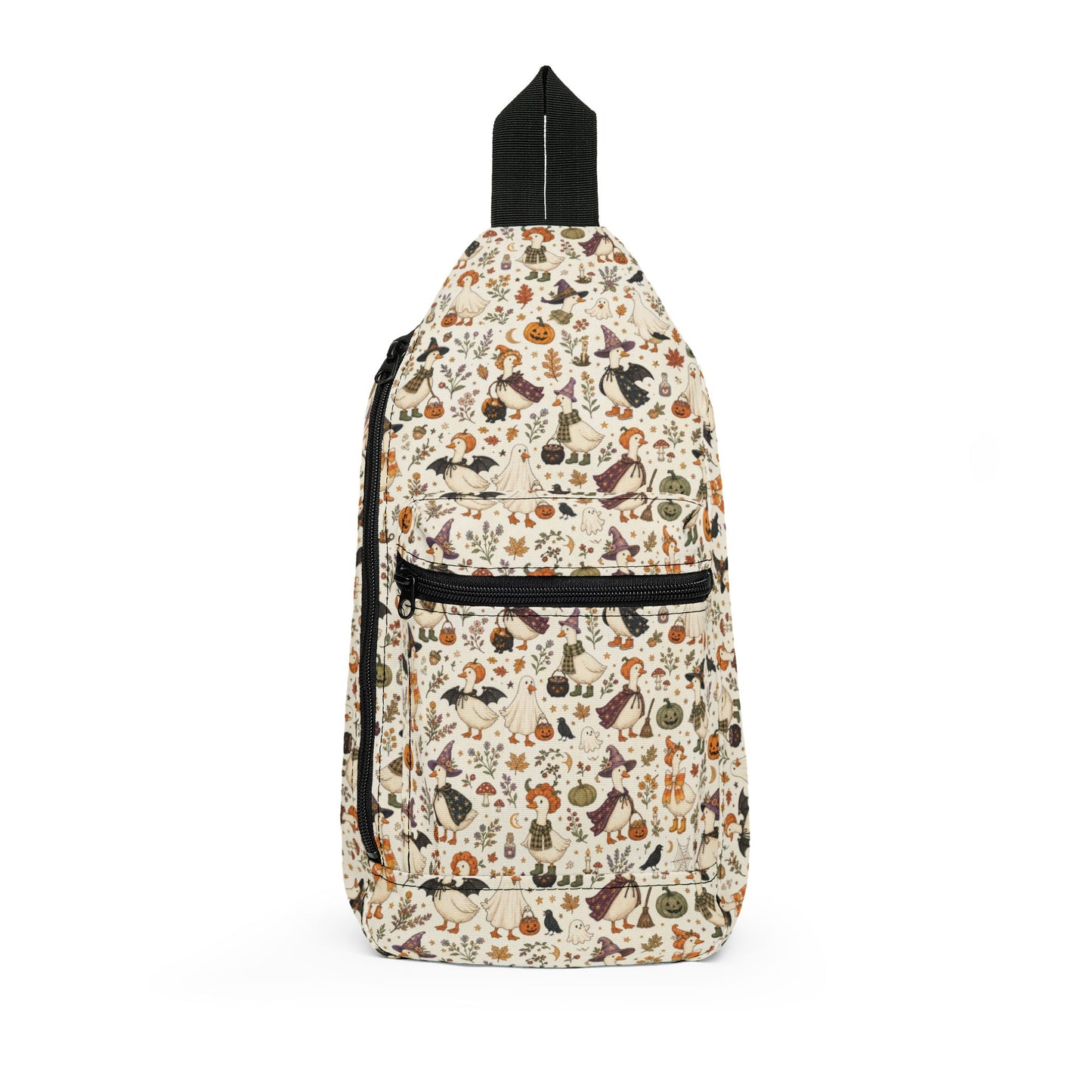Halloween Geese Sling Bag — Cute Autumn Woodland Crossbody with Geese & Mushroom Pattern
