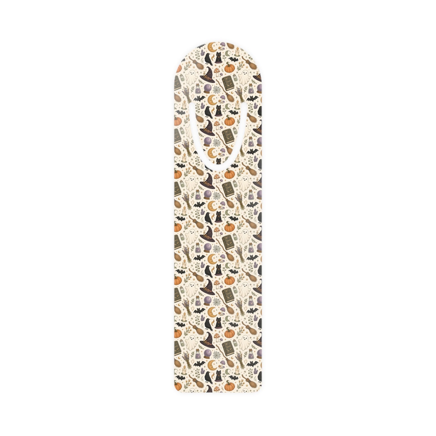 Halloween Cat Bookmark — Spooky Witch Hat & Pumpkin Reading Marker