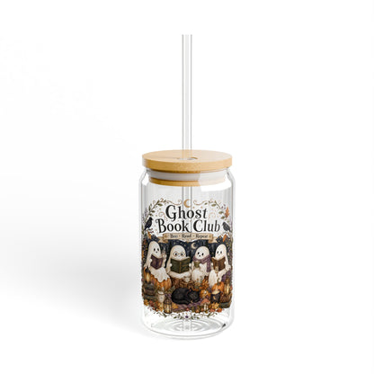 Ghost Book Club 16oz Sipper Glass – Cute Halloween Reading Glass with Straw