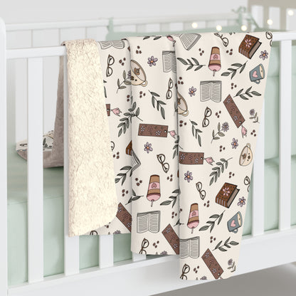Books & Coffee Sherpa Blanket