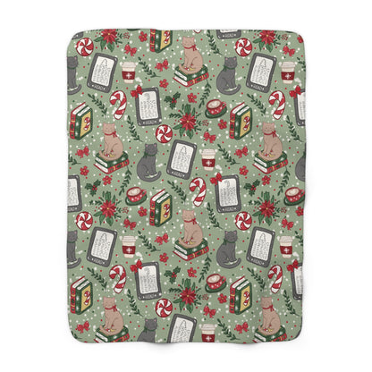 Purrfectly Bookish Sherpa Blanket