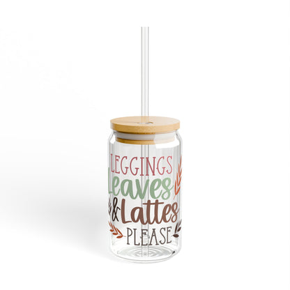 Leggings Leaves & Lattes Sipper Glass