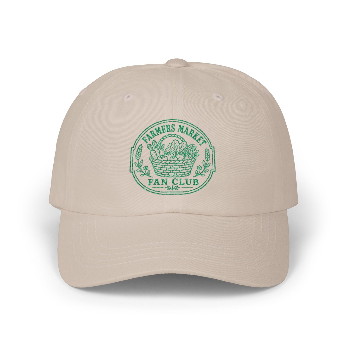 Farmers Market Fan Club Dad Cap — Vintage Green Logo Hat