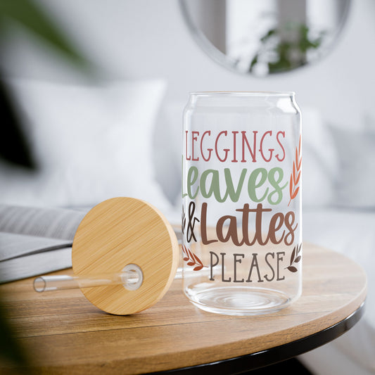 Leggings Leaves & Lattes Sipper Glass