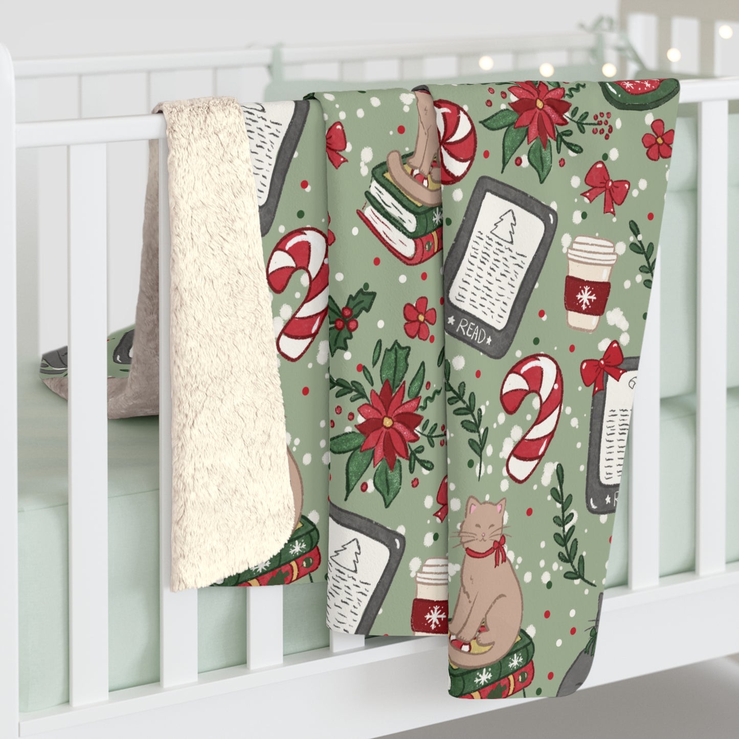 Purrfectly Bookish Sherpa Blanket